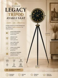Eskitme Metal Ayaklı Tripod Saat 150 x 45 cm · Model AS-4023E