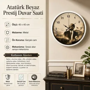 Beyaz Metal Duvar Saati 40 cm · Model 40112W