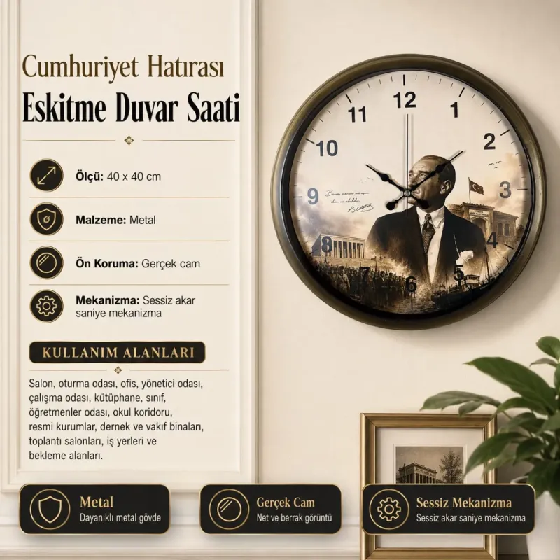 Eskitme Metal Duvar Saati 40 cm · Model 40112E