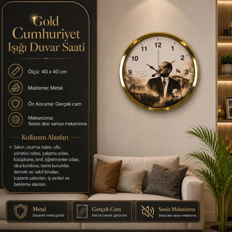 Gold Metal Duvar Saati 40 cm · Model 40112G