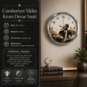 Krom Metal Duvar Saati 40 cm · Model 40112K
