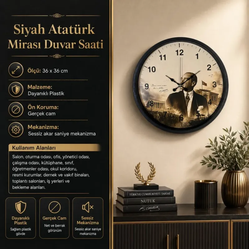 Siyah Plastik Duvar Saati 36 cm · Model PP-36112B