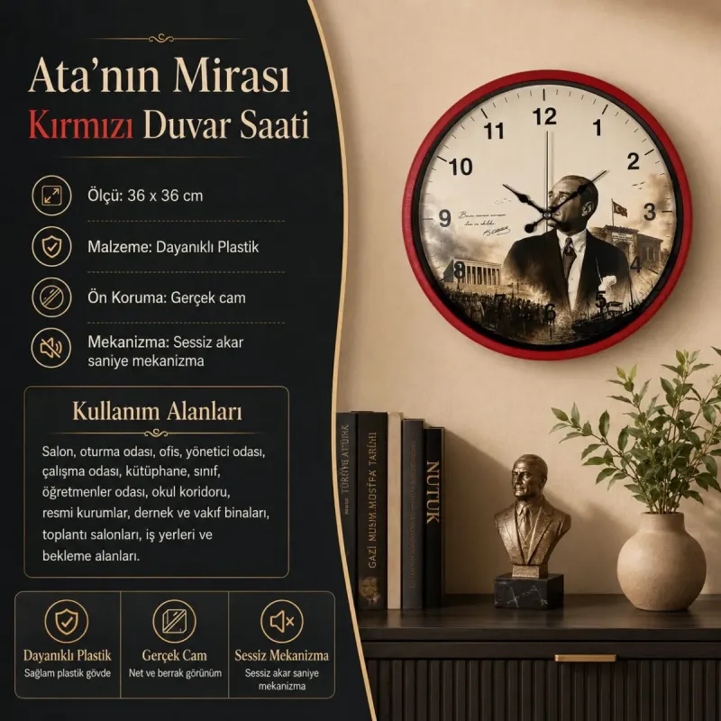 Kırmızı Plastik Duvar Saati 36 cm · Model PP-36112R