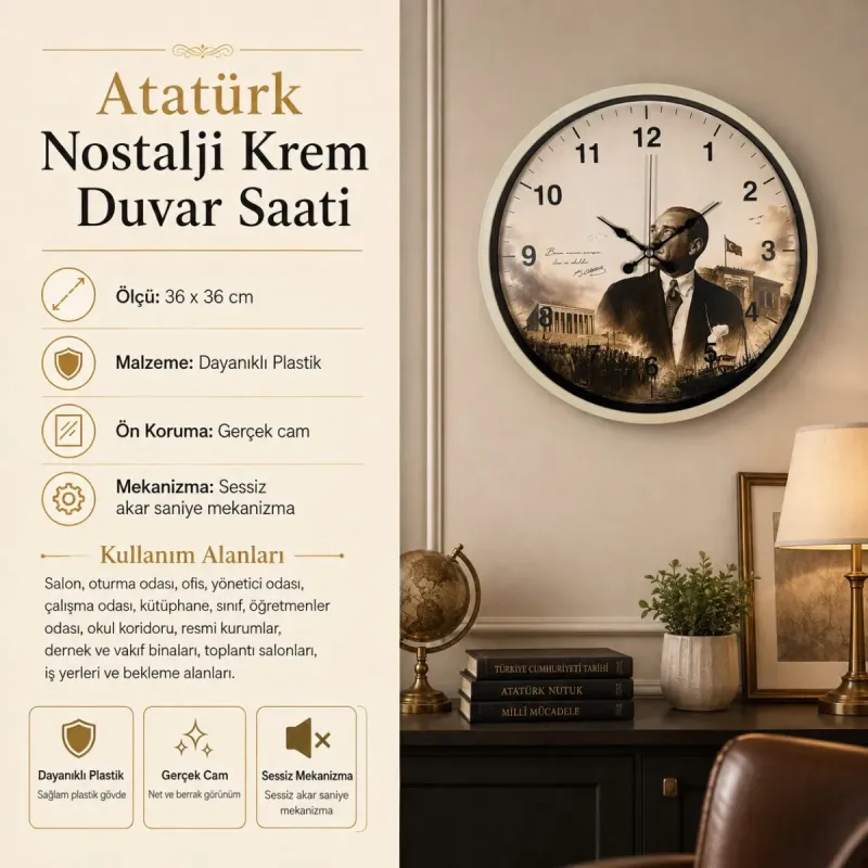 Krem Plastik Duvar Saati 36 cm · Model PP-36112X