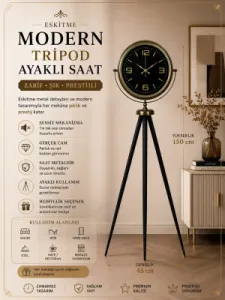 Eskitme Metal Ayaklı Tripod Saat 150 x 45 cm · Model AS-4044E