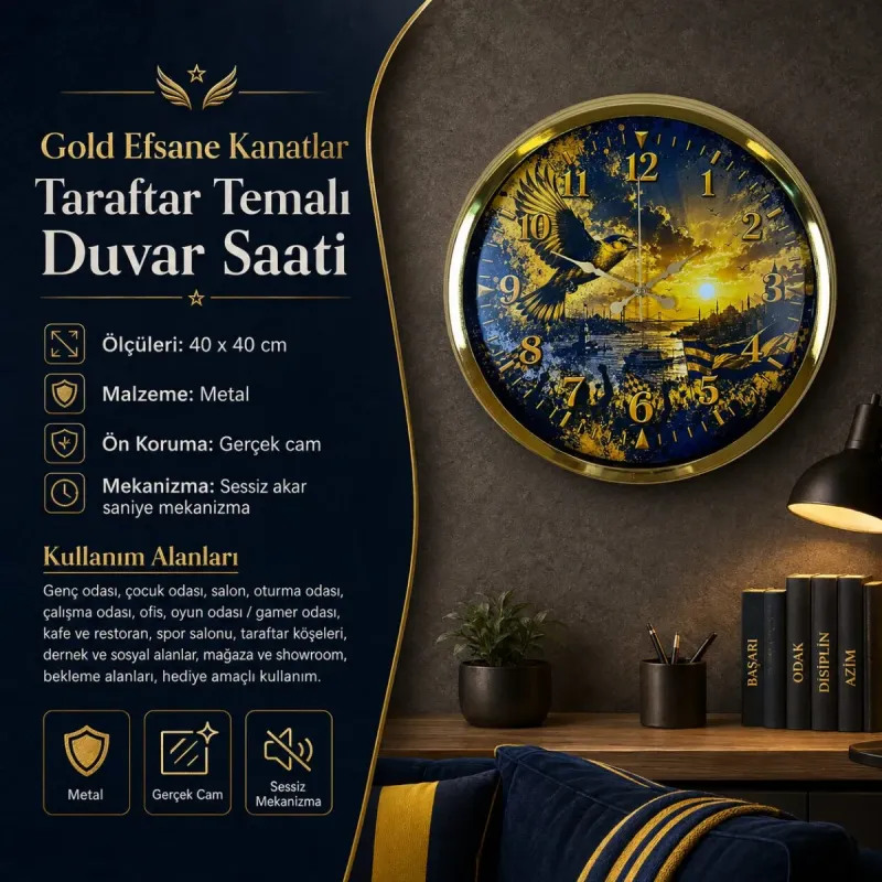 Gold Metal Duvar Saati 40 cm · Model 40129G