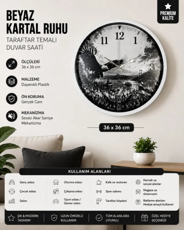 Beyaz Plastik Duvar Saati 36 cm · Model PP-36127W