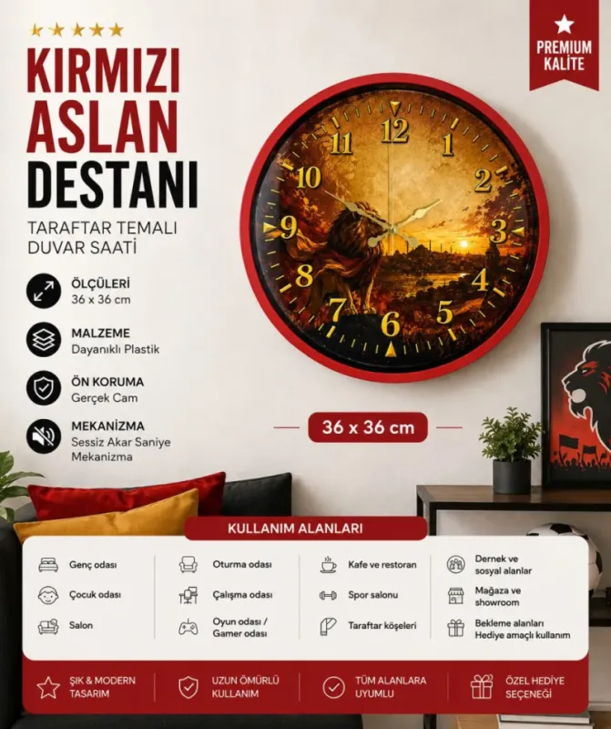 Kırmızı Plastik Duvar Saati 36 cm · Model PP-36128R