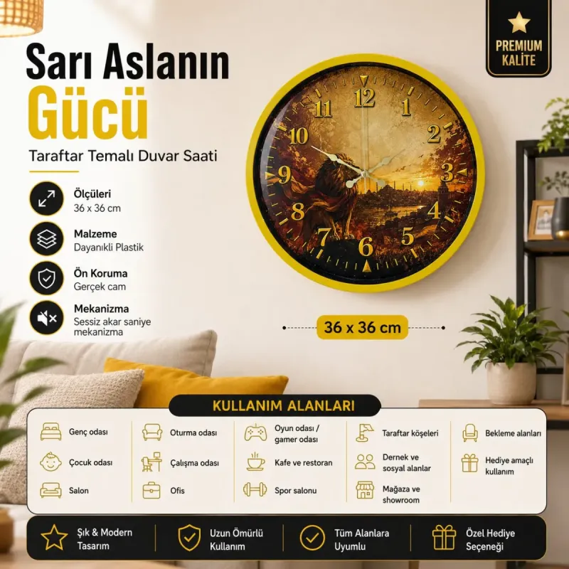 Sarı Plastik Duvar Saati 36 cm · Model PP-36128Y