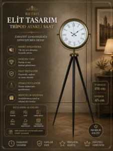 Retro Görünümlü Eskitme Metal Ayaklı Tripod Saat 150 x 45 cm · Model AS-4055E