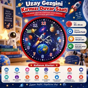 Çocuk Odası Kırmızı Plastik Duvar Saati 36 cm · Model PP-36133R