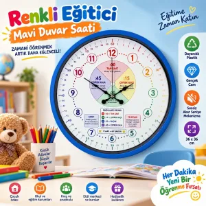 Çocuk Odası Mavi Plastik Duvar Saati 36 cm · Model PP-36130M