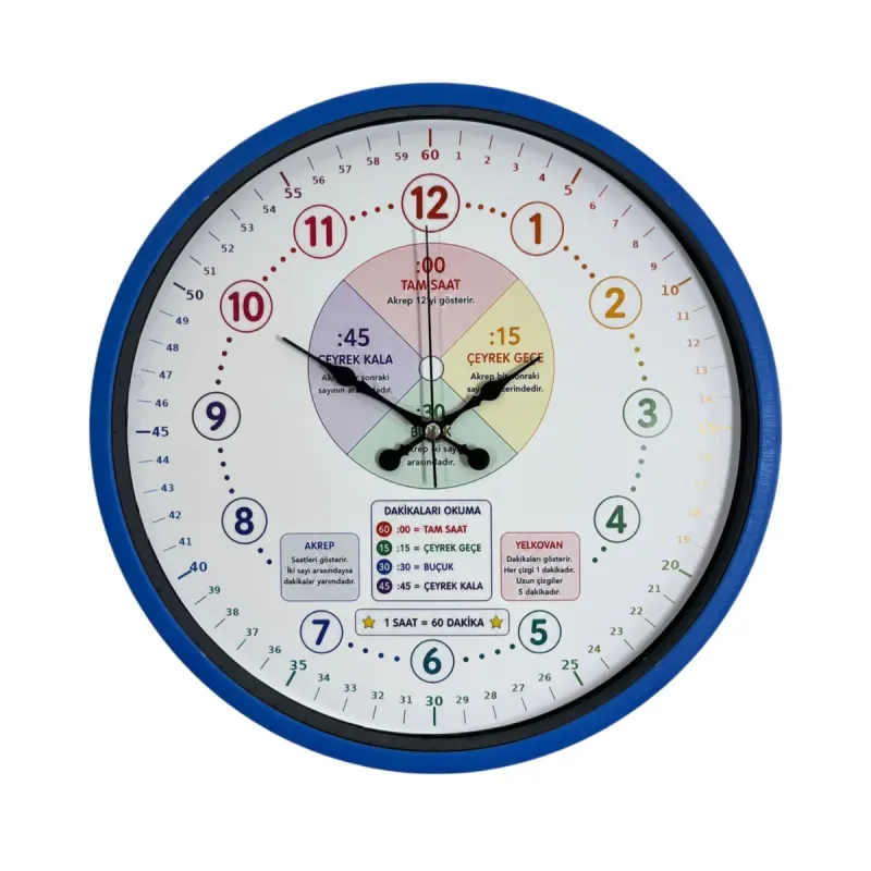 Çocuk Odası Mavi Plastik Duvar Saati 36 cm · Model PP-36130M