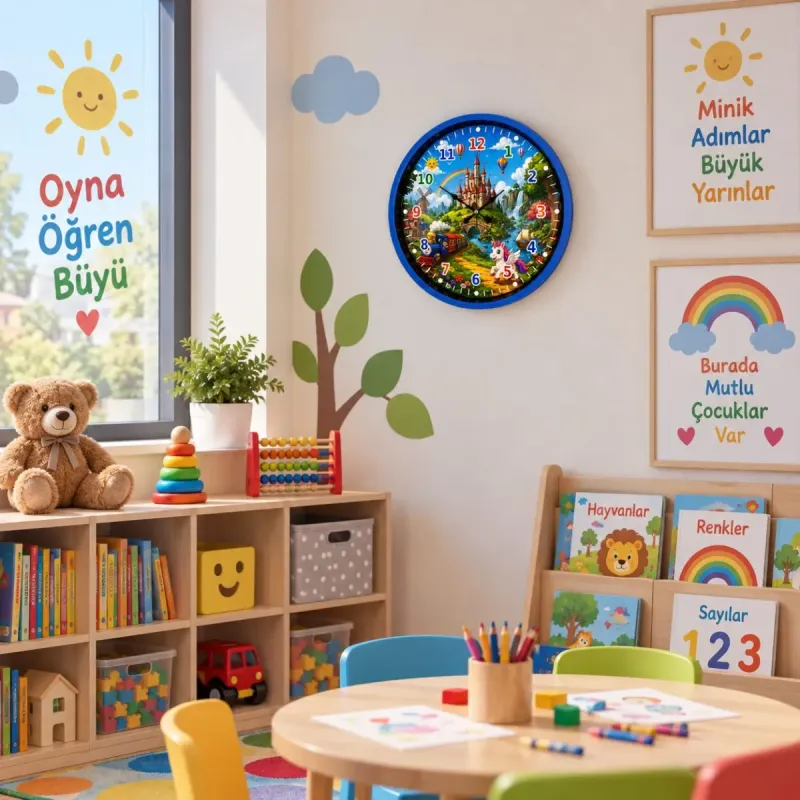 Çocuk Odası 3D Yapıştırmalı Mavi Plastik Duvar Saati 36 cm · Model PP-36132M