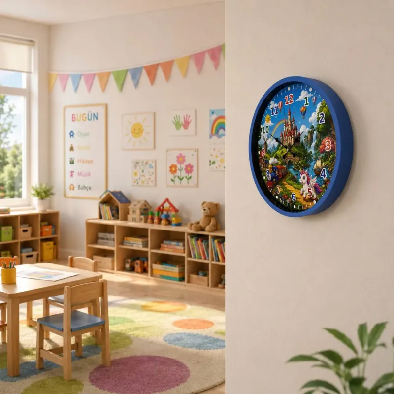 Çocuk Odası 3D Yapıştırmalı Mavi Plastik Duvar Saati 36 cm · Model PP-36132M