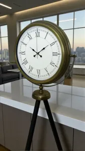 Retro Görünümlü Eskitme Metal Ayaklı Tripod Saat 150 x 45 cm · Model AS-4055E
