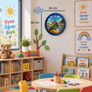 Çocuk Odası 3D Yapıştırmalı Mavi Plastik Duvar Saati 36 cm · Model PP-36132M