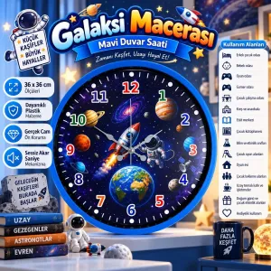 Çocuk Odası Mavi Plastik Duvar Saati 36 cm · Model PP-36133M