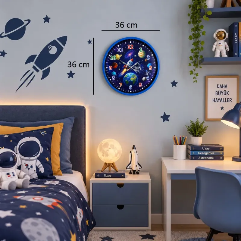 Çocuk Odası Mavi Plastik Duvar Saati 36 cm · Model PP-36133M