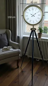 Retro Görünümlü Eskitme Metal Ayaklı Tripod Saat 150 x 45 cm · Model AS-4055E