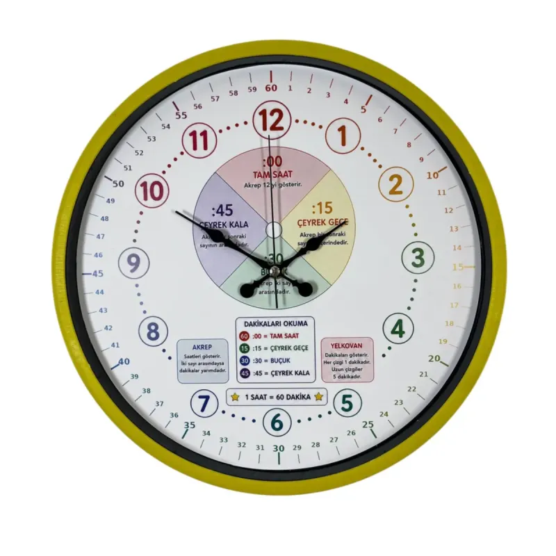 Çocuk Odası Sarı Plastik Duvar Saati 36 cm · Model PP-36130Y