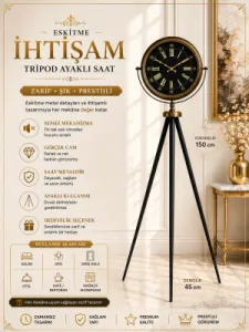 Eskitme Metal Ayaklı Tripod Saat 150 x 45 cm · Model AS-4058E