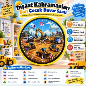 Çocuk Odası Sarı Plastik Duvar Saati 36 cm · Model PP-36137Y