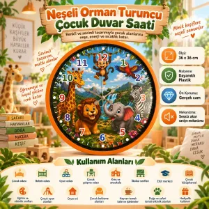 Çocuk Odası Turuncu Plastik Duvar Saati 36 cm · Model PP-36134O