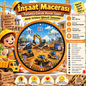 Çocuk Odası Turuncu Plastik Duvar Saati 36 cm · Model PP-36137O