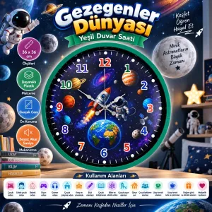 Çocuk Odası Yeşil Plastik Duvar Saati 36 cm · Model PP-36133L