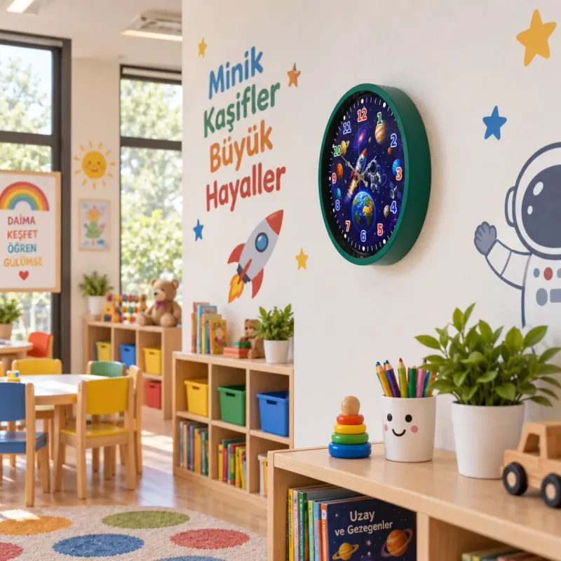 Çocuk Odası Yeşil Plastik Duvar Saati 36 cm · Model PP-36133L