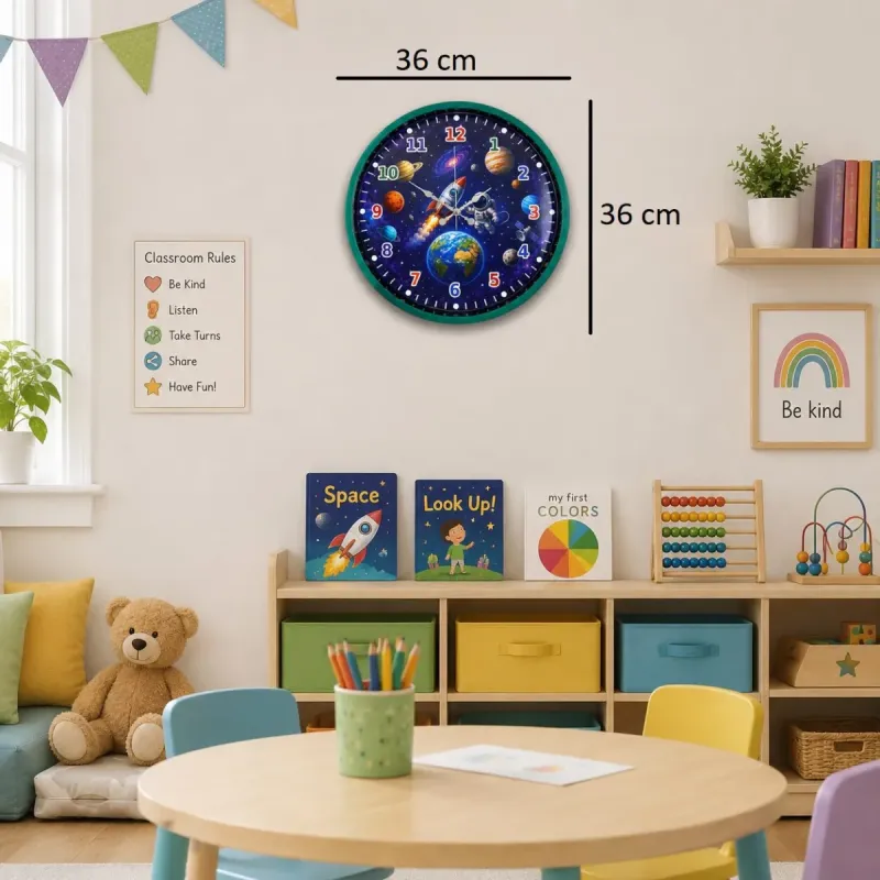 Çocuk Odası Yeşil Plastik Duvar Saati 36 cm · Model PP-36133L