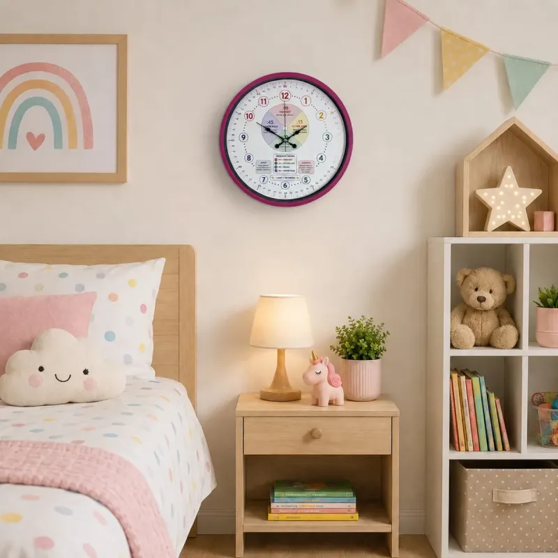 Çocuk Odası Pembe Plastik Duvar Saati 36 cm · Model PP-36130P