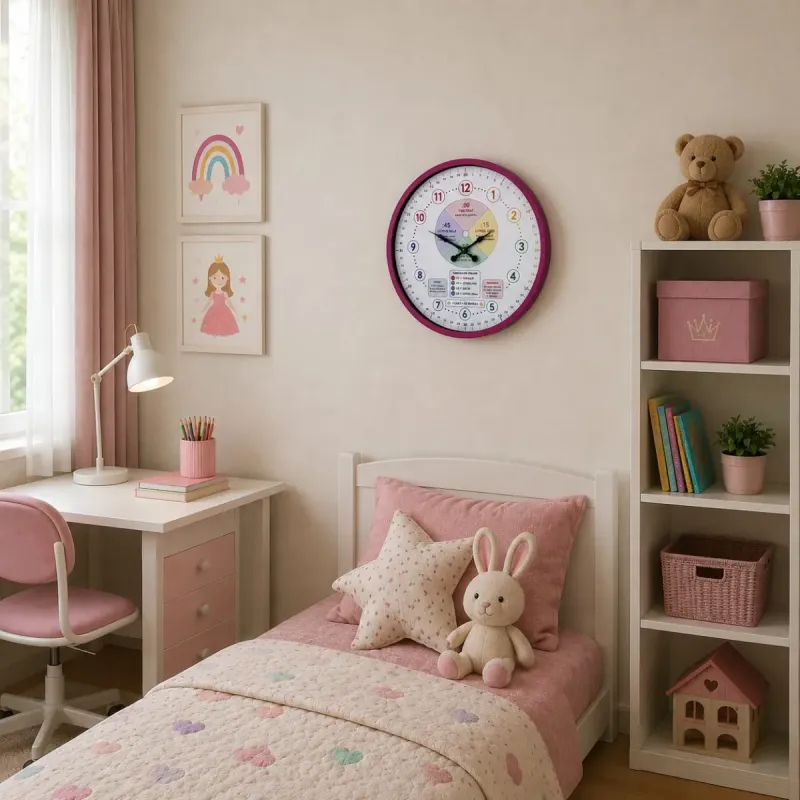 Çocuk Odası Pembe Plastik Duvar Saati 36 cm · Model PP-36130P