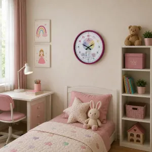 Çocuk Odası Pembe Plastik Duvar Saati 36 cm · Model PP-36130P
