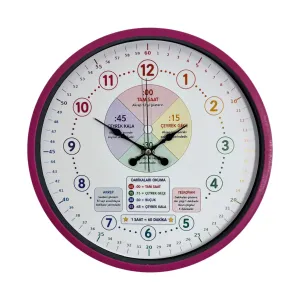 Çocuk Odası Pembe Plastik Duvar Saati 36 cm · Model PP-36130P