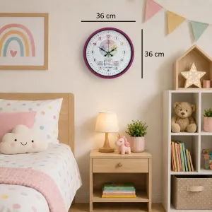 Çocuk Odası Pembe Plastik Duvar Saati 36 cm · Model PP-36130P