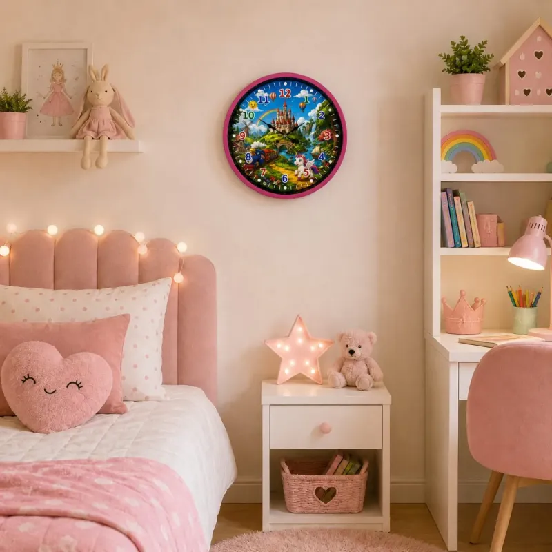 Çocuk Odası Pembe Plastik Duvar Saati 36 cm · Model PP-36132P