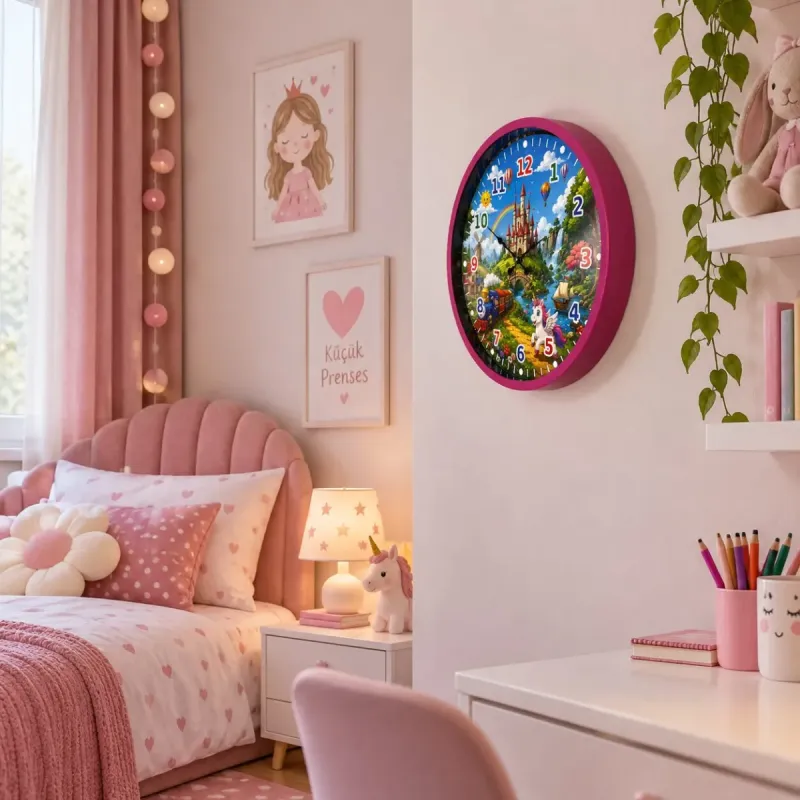 Çocuk Odası Pembe Plastik Duvar Saati 36 cm · Model PP-36132P