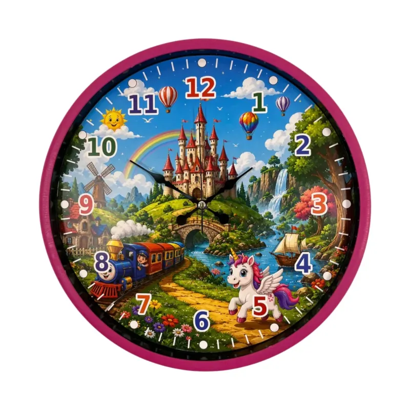 Çocuk Odası Pembe Plastik Duvar Saati 36 cm · Model PP-36132P