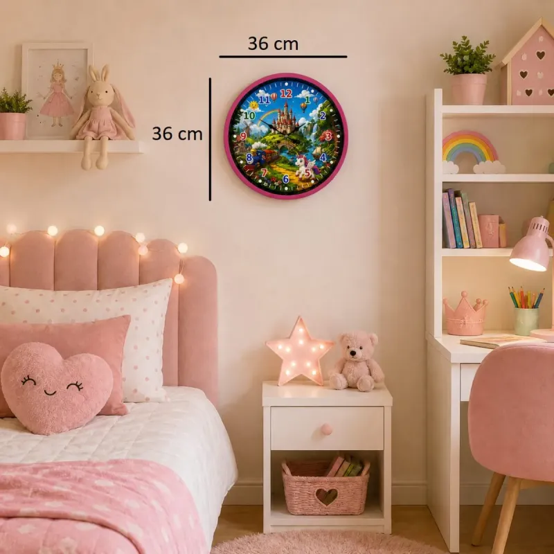Çocuk Odası Pembe Plastik Duvar Saati 36 cm · Model PP-36132P