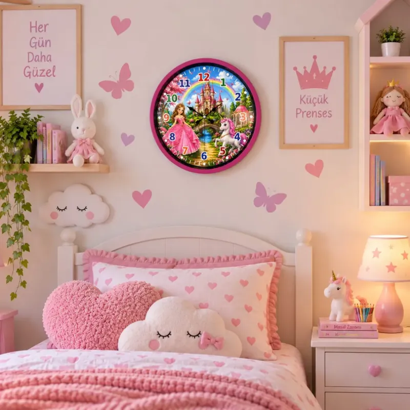 Çocuk Odası Pembe Plastik Duvar Saati 36 cm · Model PP-36135P