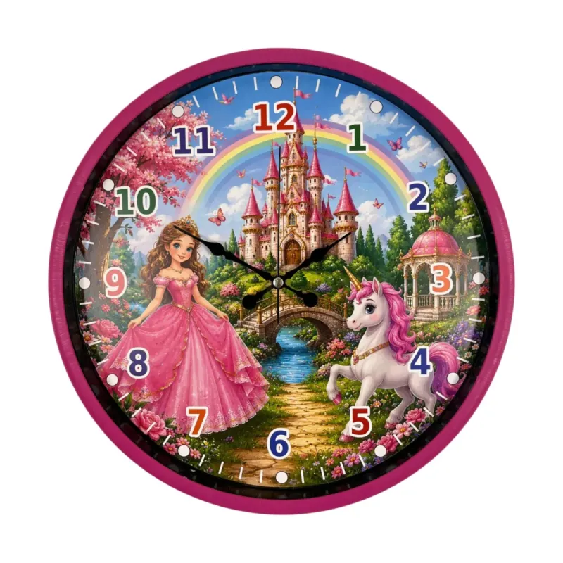 Çocuk Odası Pembe Plastik Duvar Saati 36 cm · Model PP-36135P