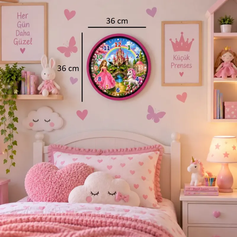 Çocuk Odası Pembe Plastik Duvar Saati 36 cm · Model PP-36135P