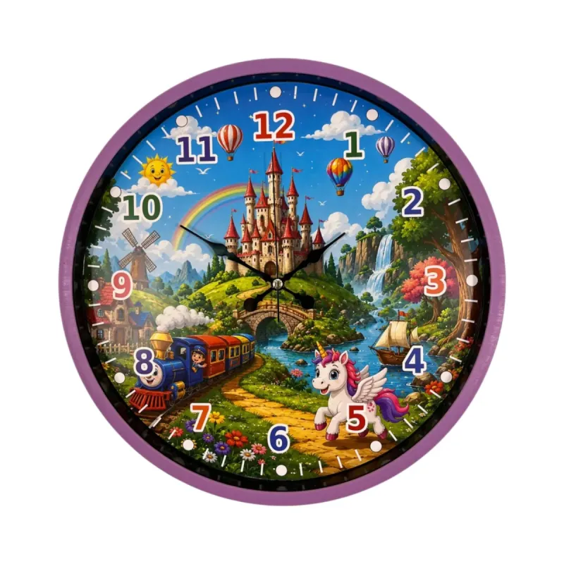 Çocuk Odası Mor Plastik Duvar Saati 36 cm · Model PP-36132Z