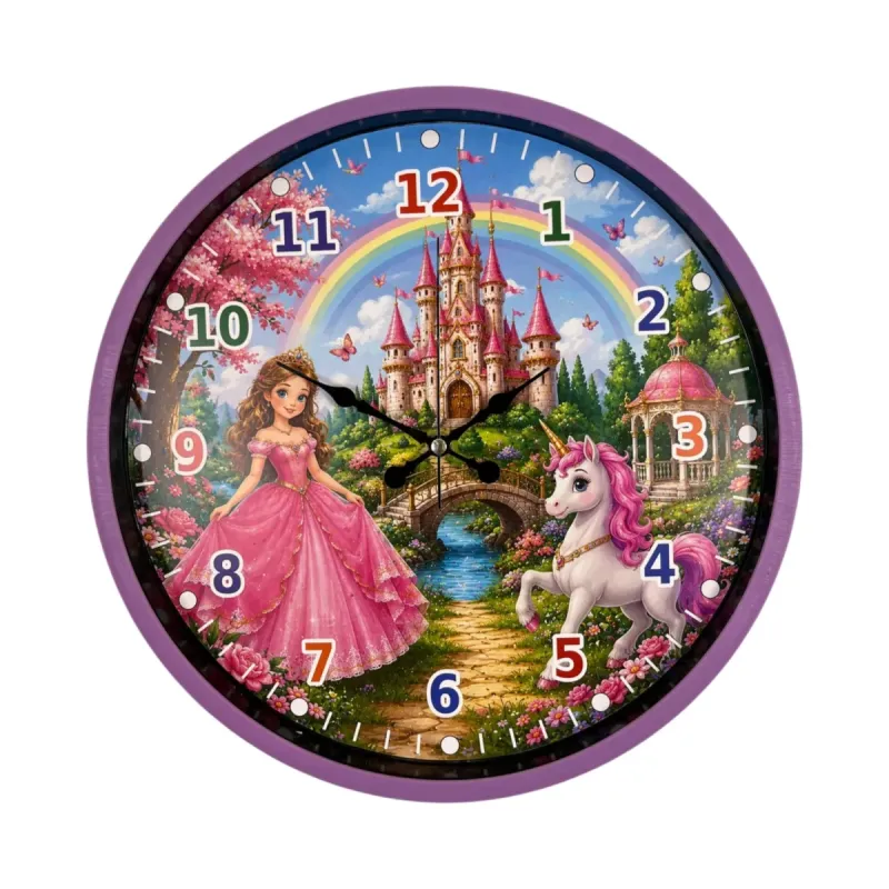 Çocuk Odası 3D Yapıştırmalı Mor Plastik Duvar Saati 36 cm · Model PP-36135Z