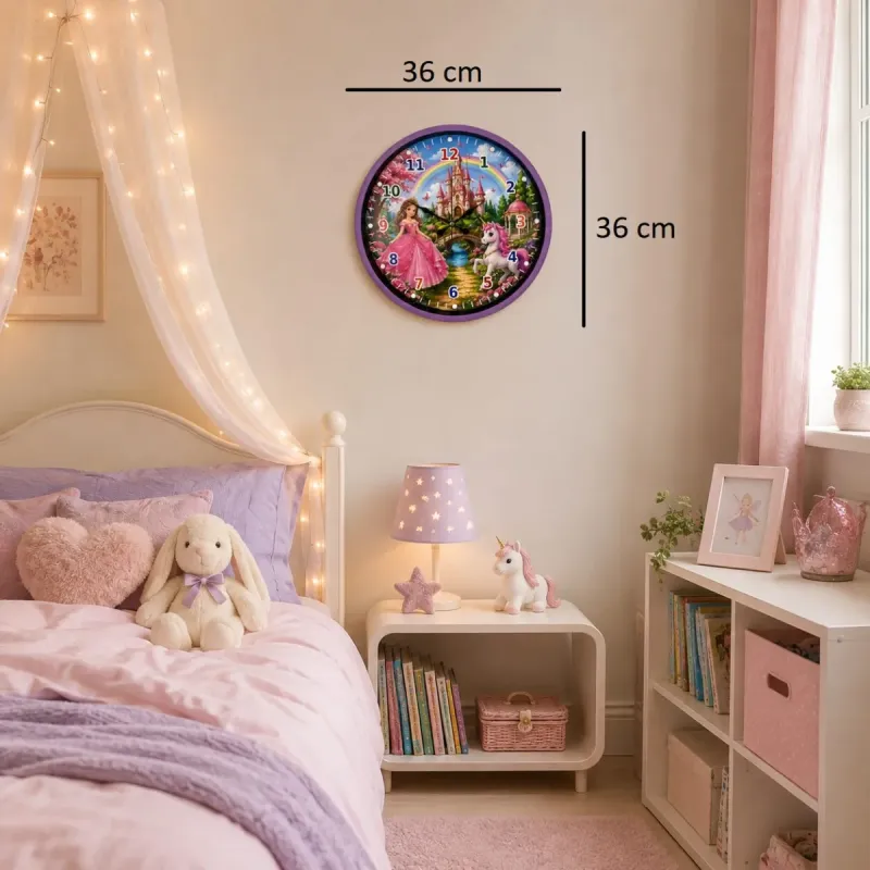 Çocuk Odası 3D Yapıştırmalı Mor Plastik Duvar Saati 36 cm · Model PP-36135Z