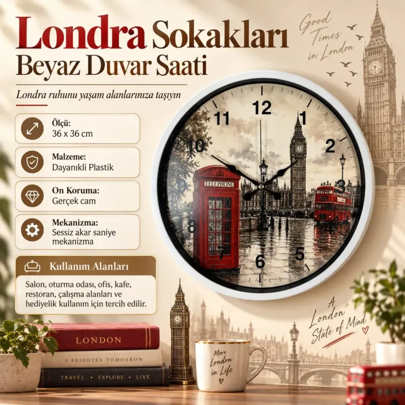Beyaz Plastik Duvar Saati 36 cm · Model PP-36103W