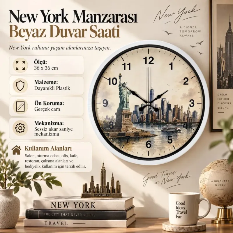 Beyaz Plastik Duvar Saati 36 cm · Model PP-36105W