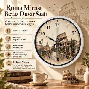 Roma Rakamlı Beyaz Plastik Duvar Saati 36 cm · Model PP-36106W